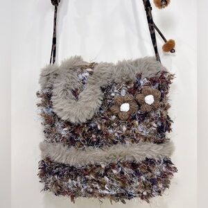 Fuzzy Multicolor Crossbody Bag with Floral Accents